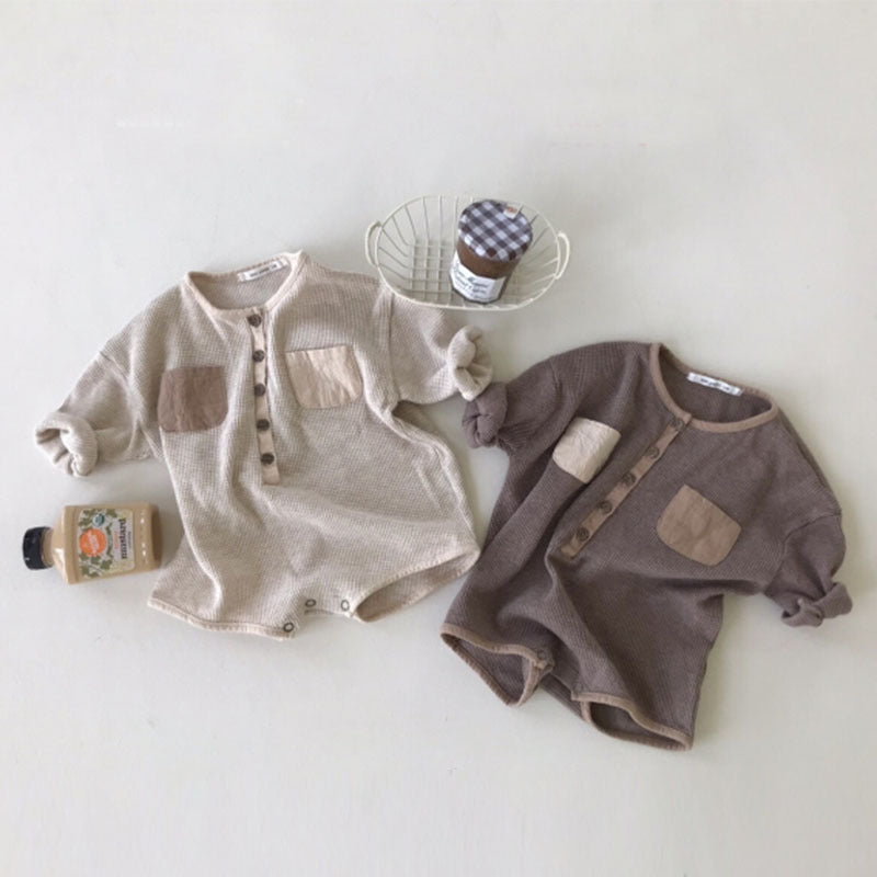 Waffle Double Pocket Baby Romper - Little OneSie