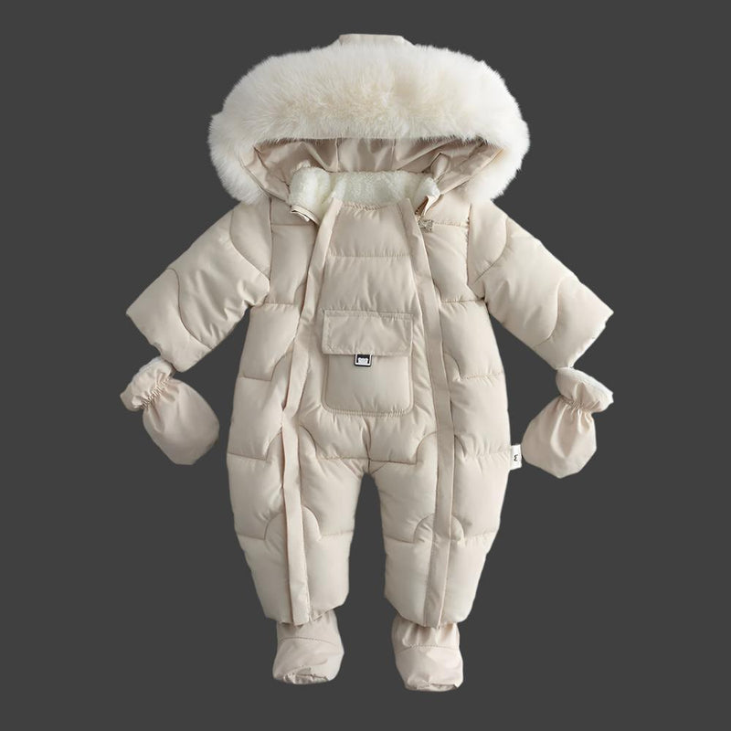 Cozy Winter Baby Jumpsuit with Hair Collar