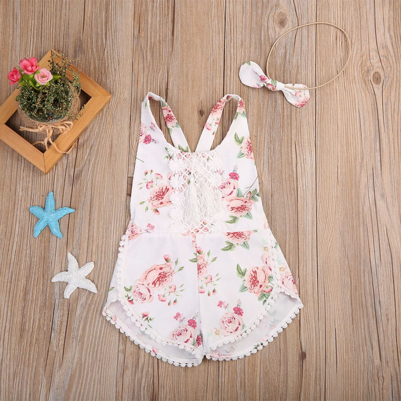 Girl Floral Romper: Sleeveless Jumpsuit - Little OneSie