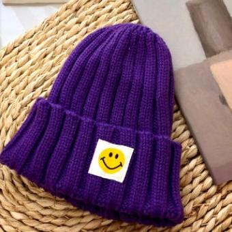 Baby Toddler Ribbed Knit Smile Face Beanie - Little OneSie