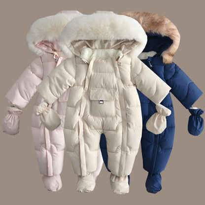 Cozy Winter Baby Jumpsuit with Hair Collar