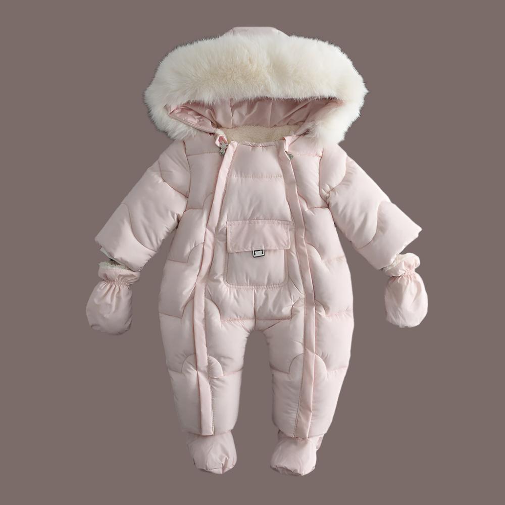 Cozy Winter Baby Jumpsuit with Hair Collar