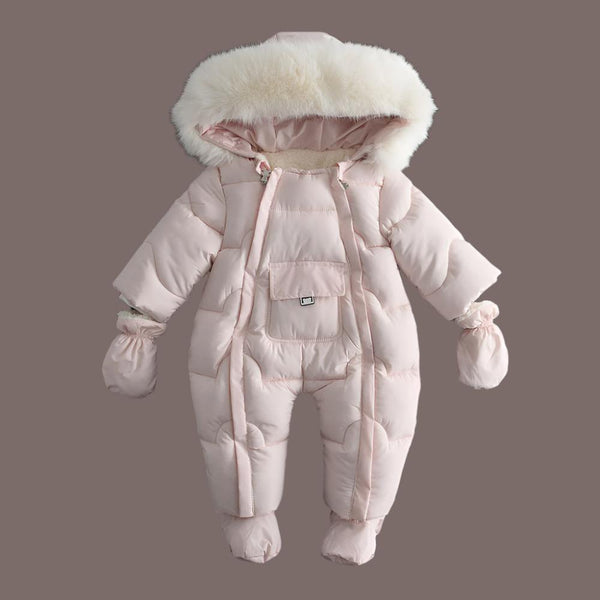 Cozy Winter Baby Jumpsuit with Hair Collar