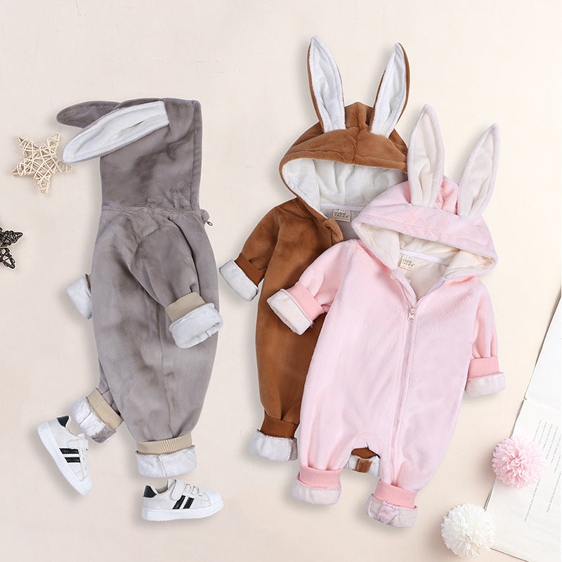 Plush Baby Rabbit Ear Winter Jumpsuit - Little OneSie