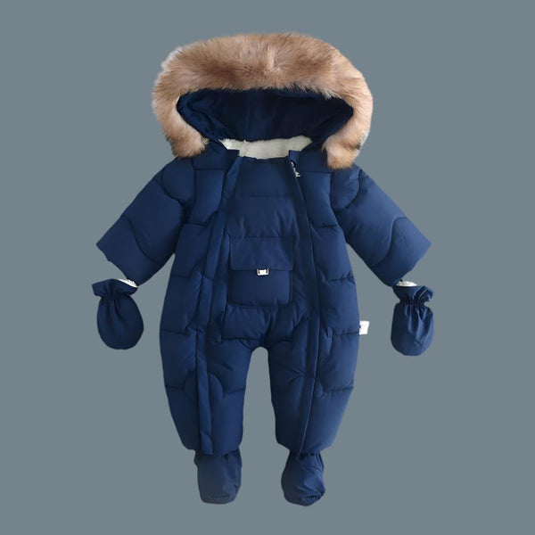 Cozy Winter Baby Jumpsuit with Hair Collar