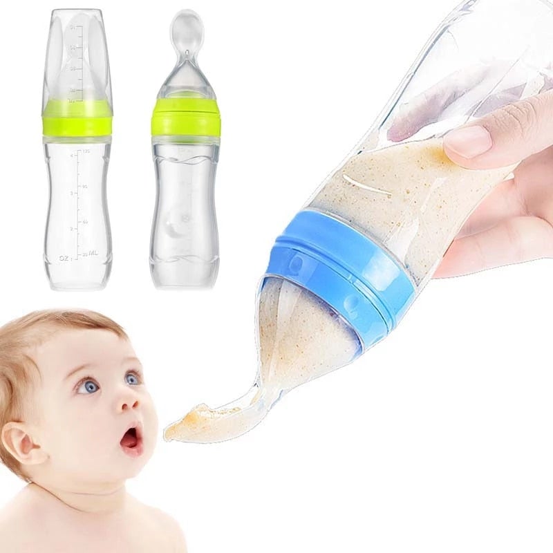 Baby Squeezing Feeding Bottle with Spoon - Little OneSie
